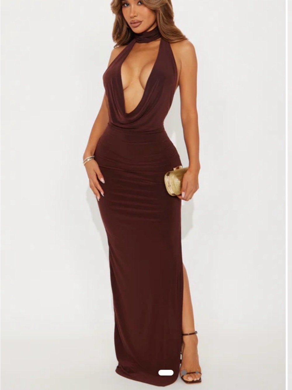 Fashion Nova Deep Brown Halter Maxi Dress